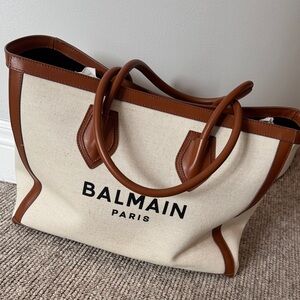 Balmain Cream and Tan Tote Bag